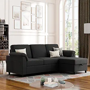 Vongrasig Convertible Sectional Couches, 3 Seat L Shaped Couch Sofa with Removable Pillows