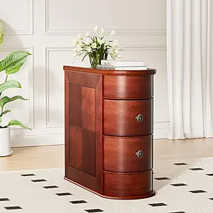 ROOMTEC Solid Wood End Table,Narrow Side Table with 2 Drawers,No Assembly, Finished Back,Vintage Wood Narrow Sofa Side Table for Living Room Bedroom