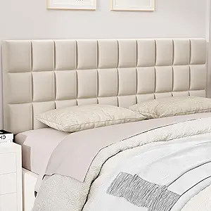 ALISH Velvet Tufted Headboard with Adjustable Height and Width, Foldable Upholstered Headboard with Metal Legs for King Queen Metal and Wood Bed Frame (Beige, Queen)