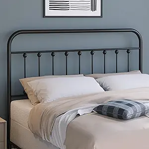 Vintage Metal Headboards, Adjustable Height Iron Frame, Farmhouse Rustic Style, Elegant and Durable Design, Easy Assembly, Universal Fit for Kids & Adults, Queen Size, Black Finish