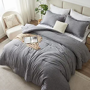 CozyLux Oversized Queen Comforter Set, 3 Pieces 98x98 Grey Soft Luxury Cationic Dyeing Bedding Set for All Season, Gray Breathable Fluffy Bed Sets with 1 Alternative Comforter and 2 Pillow Shams
