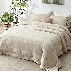 Bedsure Queen Comforter Set - Cooling and Warm Bed Set, Linen Reversible Bedding for All Season, 3 Pieces, 1 Queen Size Comforter (88"x88") and 2 Pillow Cases(20"x26")