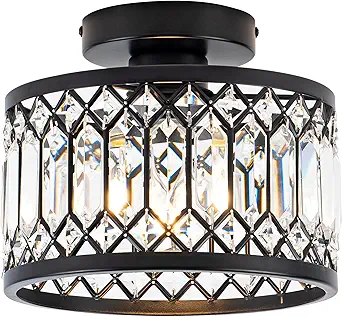 Crystal Ceiling Light Fixture, Modern Semi Flush Mount Ceiling Light,Crystal Chandelier for Kitchen Bedroom Bathroom Entryway Black (Bulb not Included)