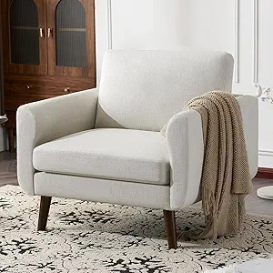 ELUCHANG Accent Chair Set of 1, Oversized Mid Century Modern Arm Chair, Soft Linen Fabric Sofa Chairs Upholstered Comfy Chair for Living Room Bedroom Apartment (Creamy White)