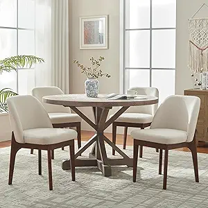 VKNOW Wooden Dining Chairs Set of 4, Upholstered Dining Room Chairs with Rubberwood Legs and Padded Seats, Kitchen Chairs for Restaurant Kitchen Living Room, Beige