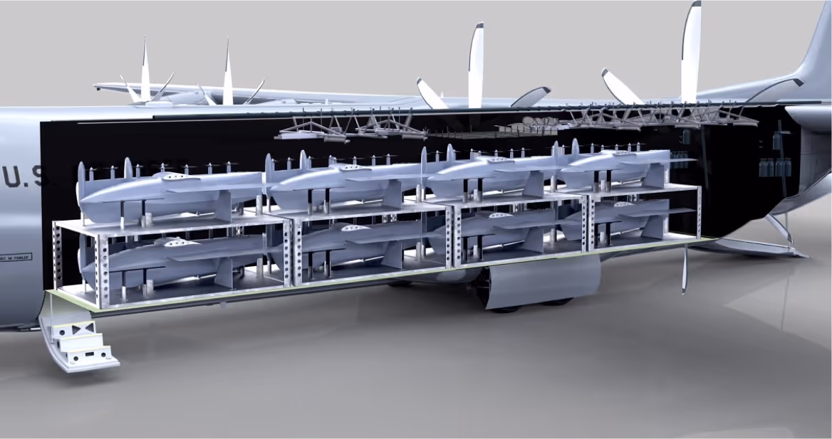 a cargo plane that is holding seagliders in the cargo area
