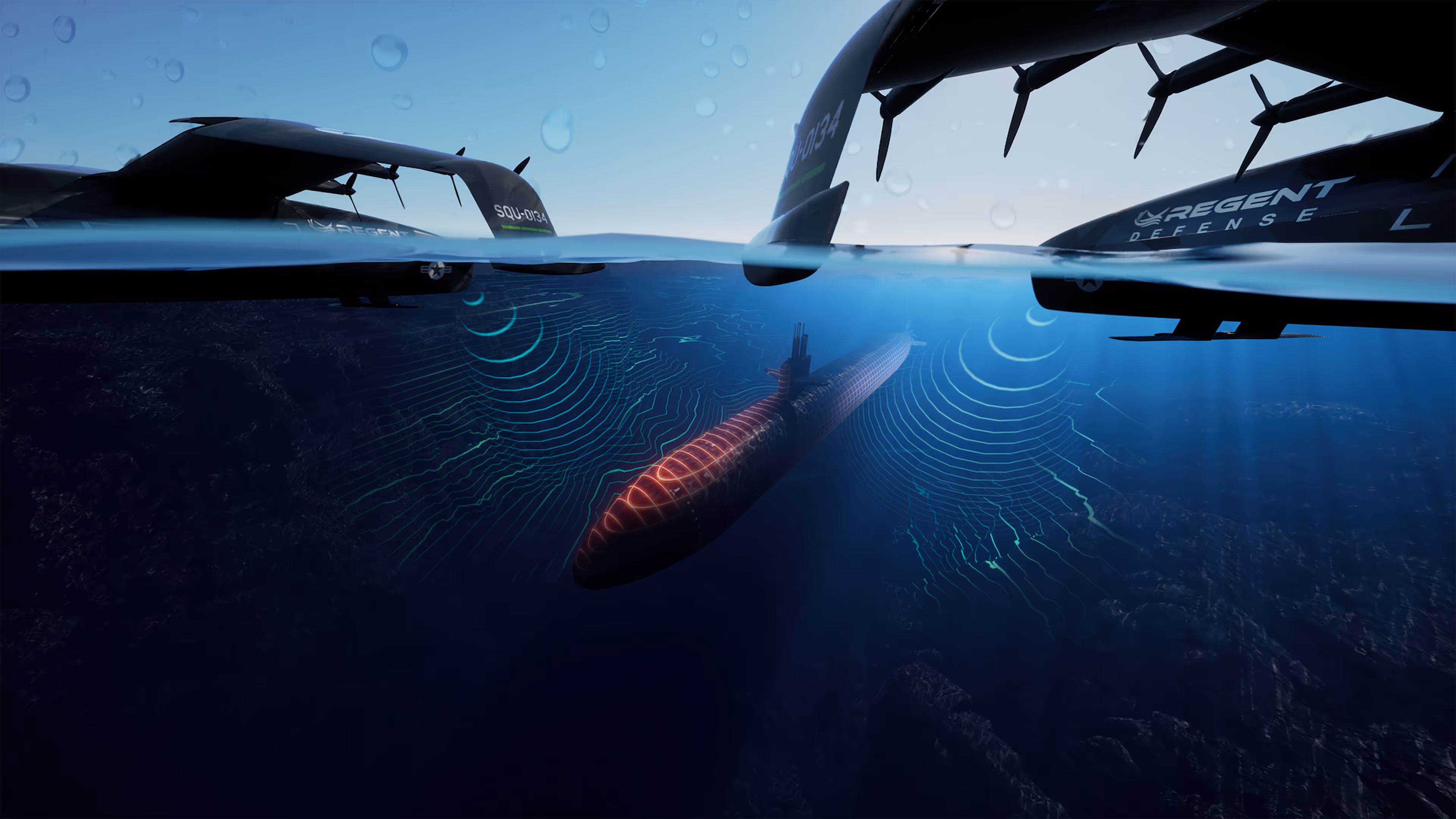 seagliders floating in the water showing detection of a submarine underneath the water