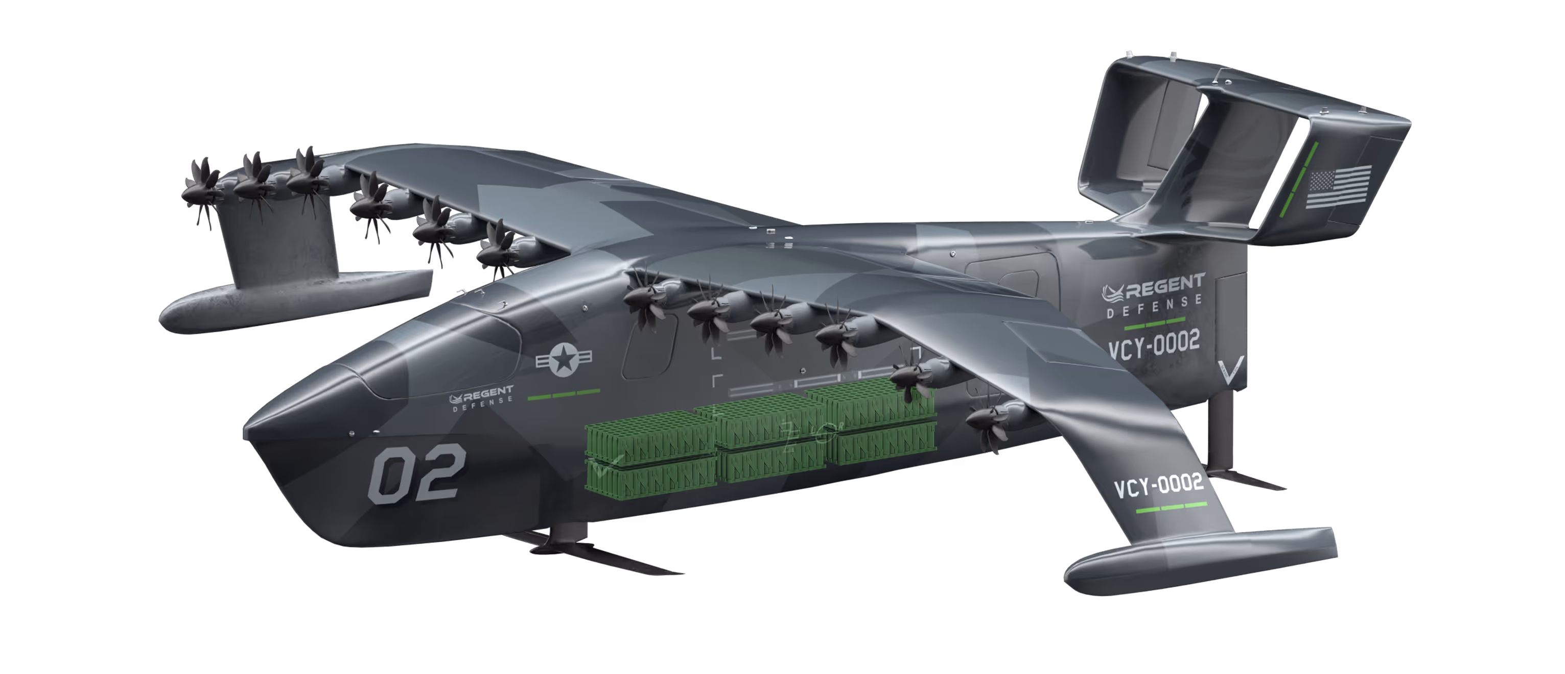 render of autonomous viceroy with a transparent render showing where the batteries are