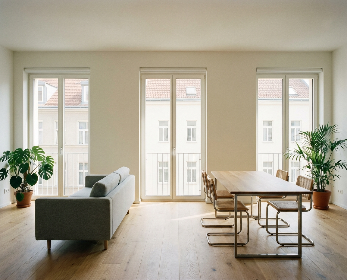 Interior reformado de una vivienda con ventanas nuevas, representando mejoras energéticas que requieren renovar el certificado