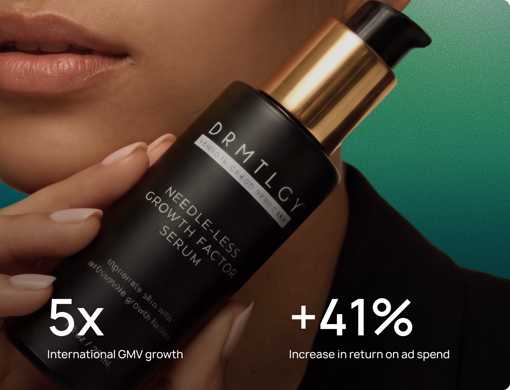 DRMTLGY skincare product on a green background