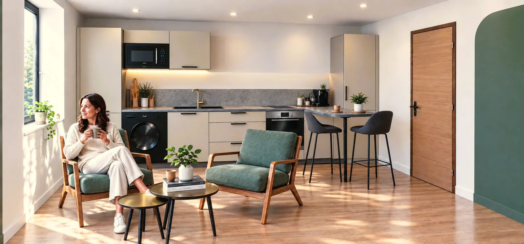 Pièce de vie salon / cuisine d'un appartement de 32 m2
