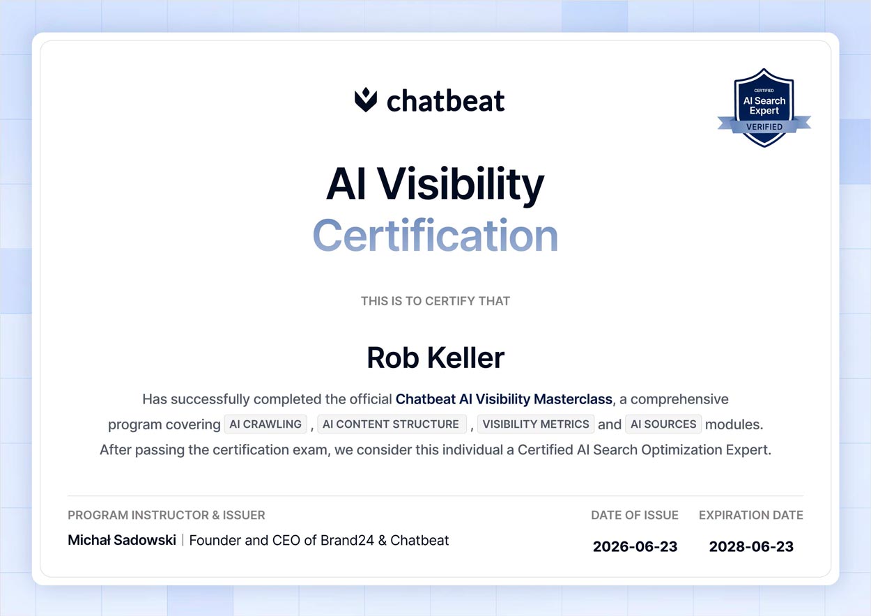 AI Visibility Certificate — Rob Keller
