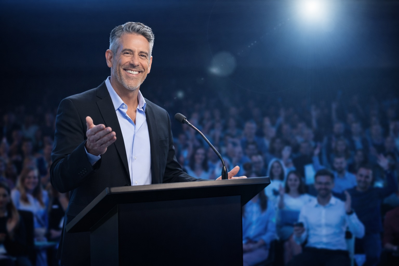 Jon Purpura delivering a leadership keynote, available for hire as a corporate event speaker specializing in executive development and organizational growth.