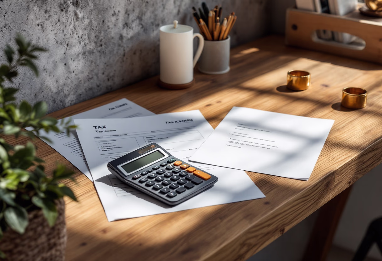 image of tax forms and calculator
