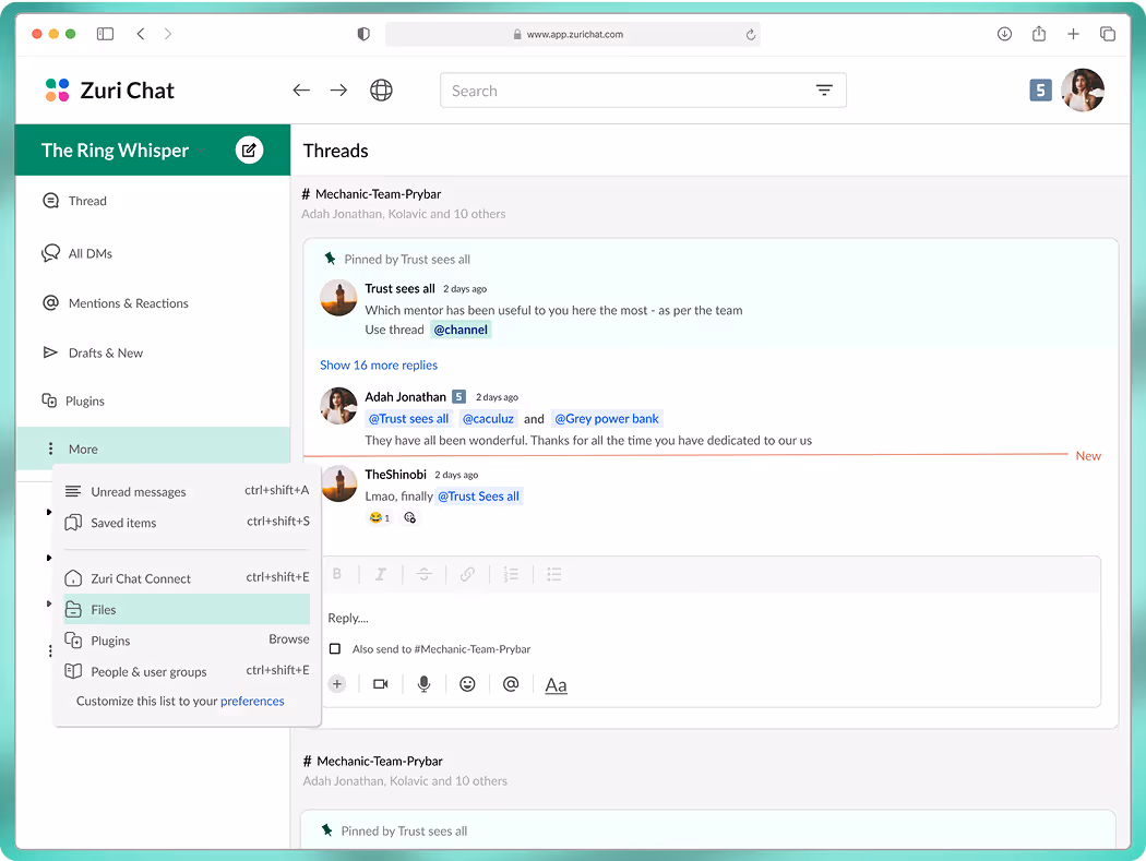An image showing a mocked up screen of 'Zuri Chat' project on web