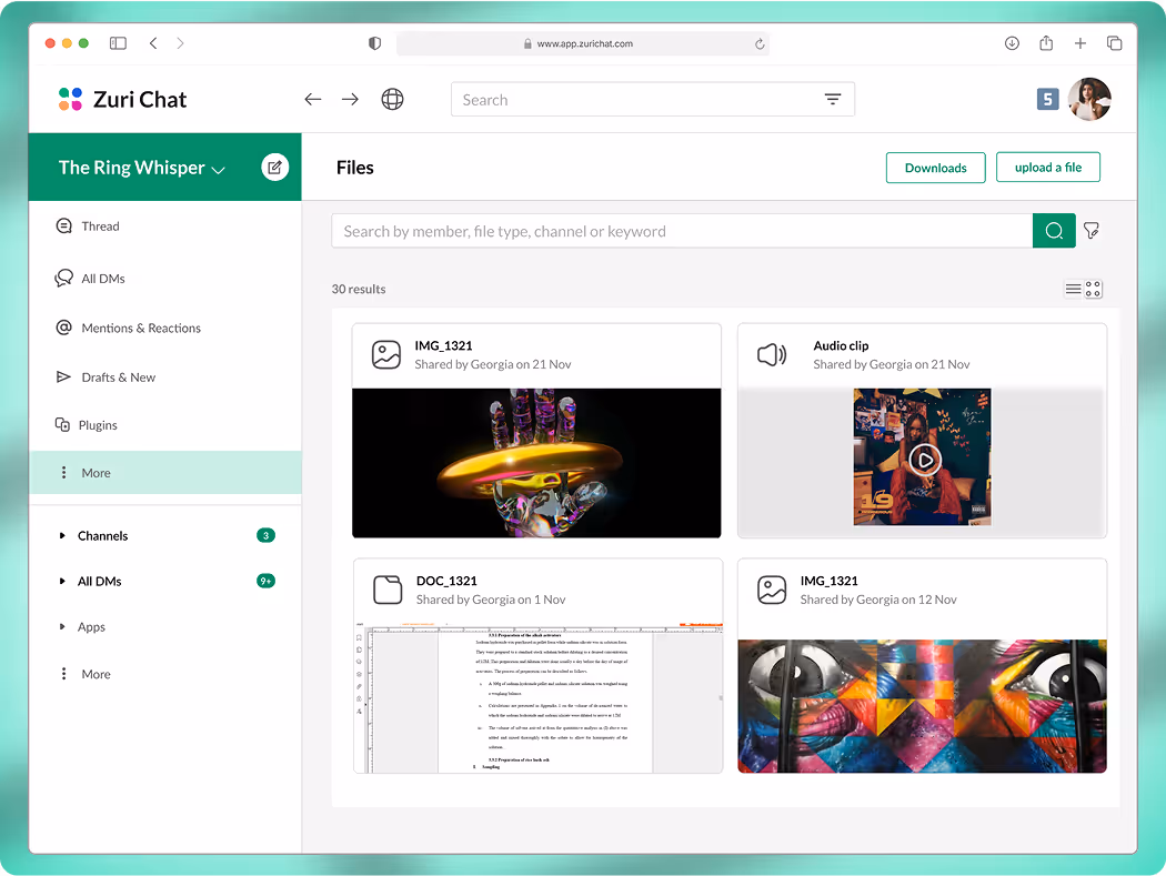 An image showing a mocked up screen of 'Zuri Chat' project on web
