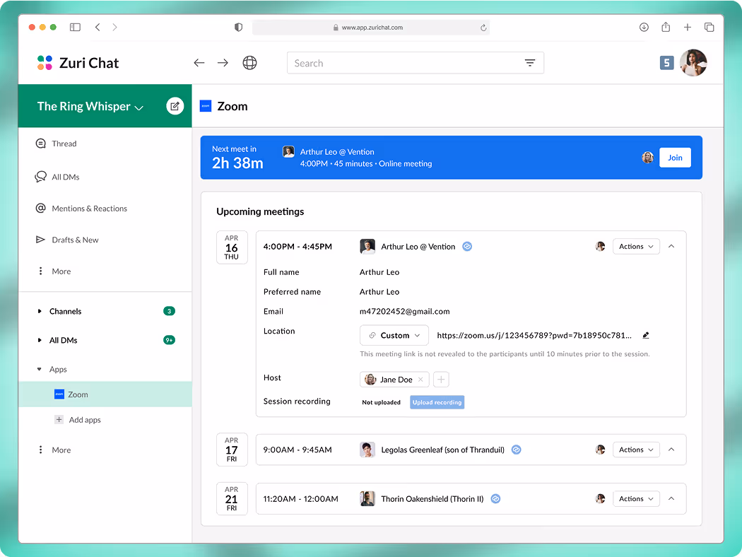 An image showing a mocked up screen of 'Zuri Chat' project on web