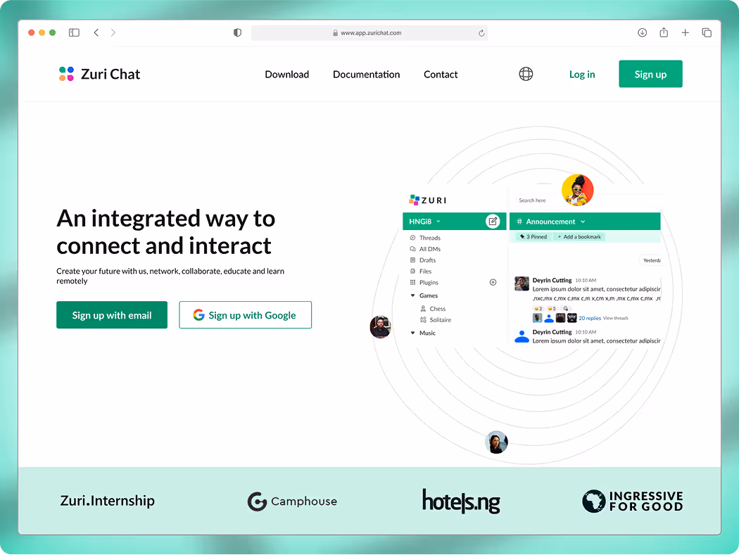 An image showing a mocked up screen of 'Zuri Chat' project on web