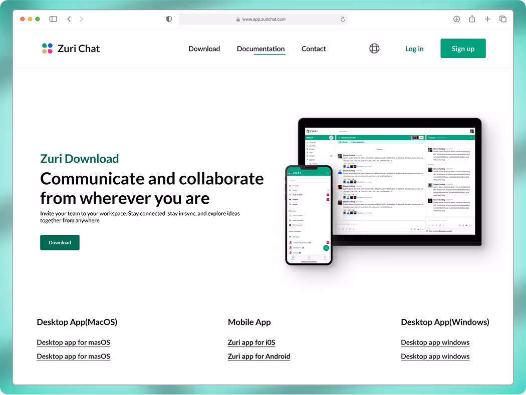 An image showing a mocked up screen of 'Zuri Chat' project on web