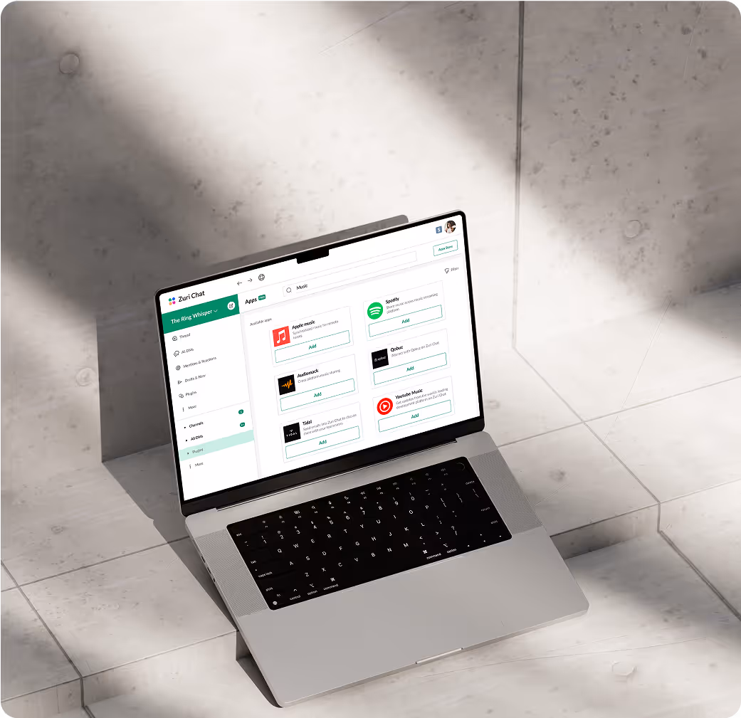 An image showing a mocked up screen of 'Zuri Chat' project on Desktop