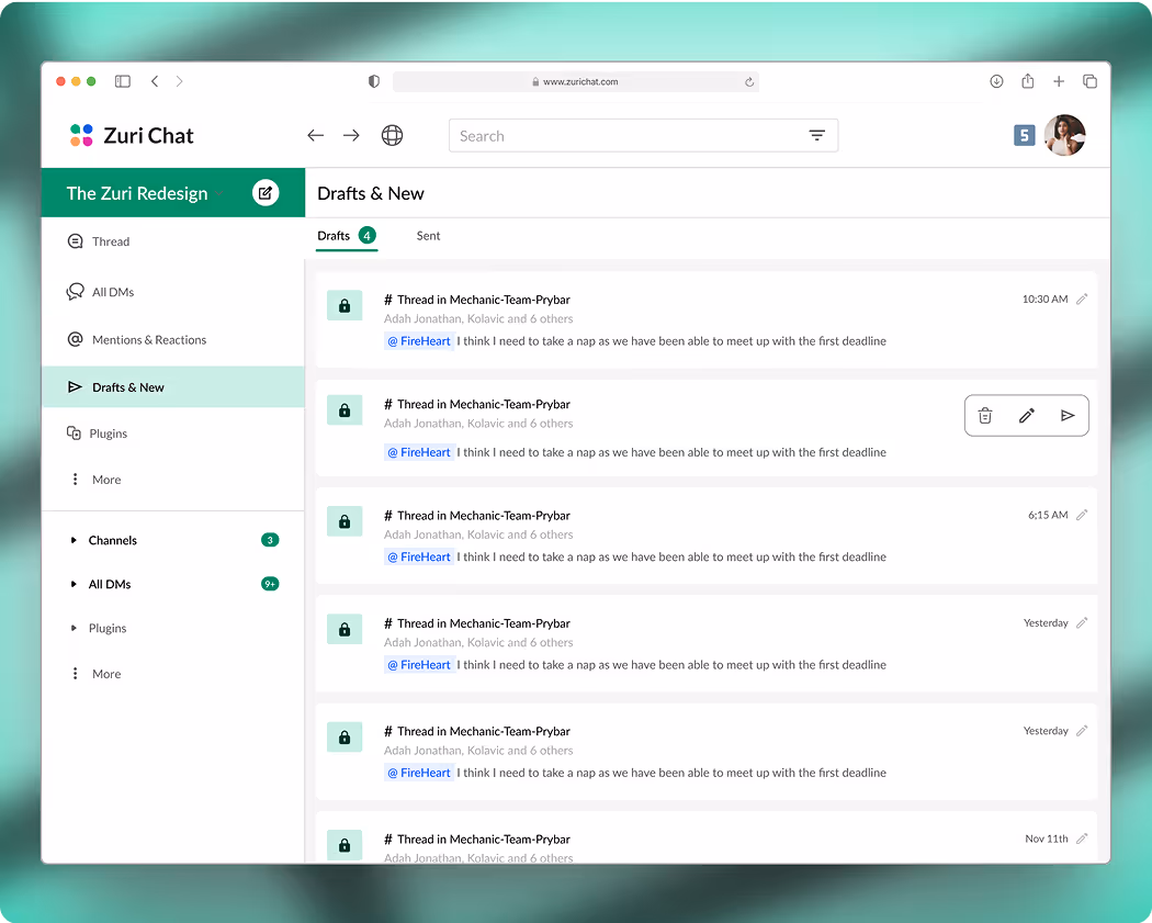 An image showing a mocked up screen of 'Zuri Chat' project on web
