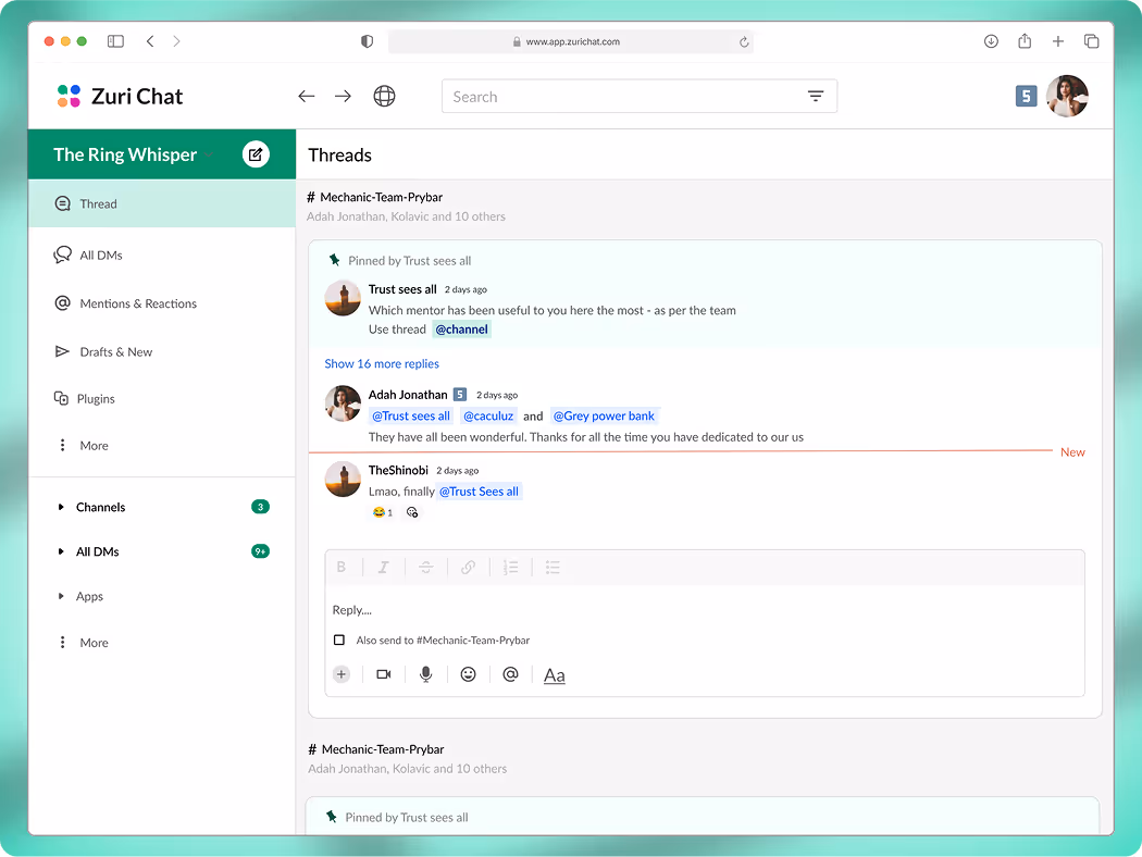 An image showing a mocked up screen of 'Zuri Chat' project on web