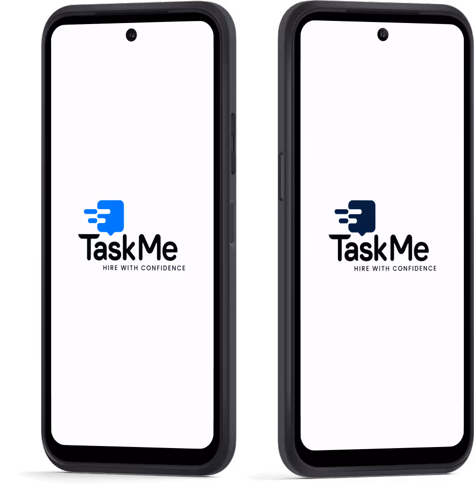 TaskMe splash screen mocked up on mobile for both client app and professional app