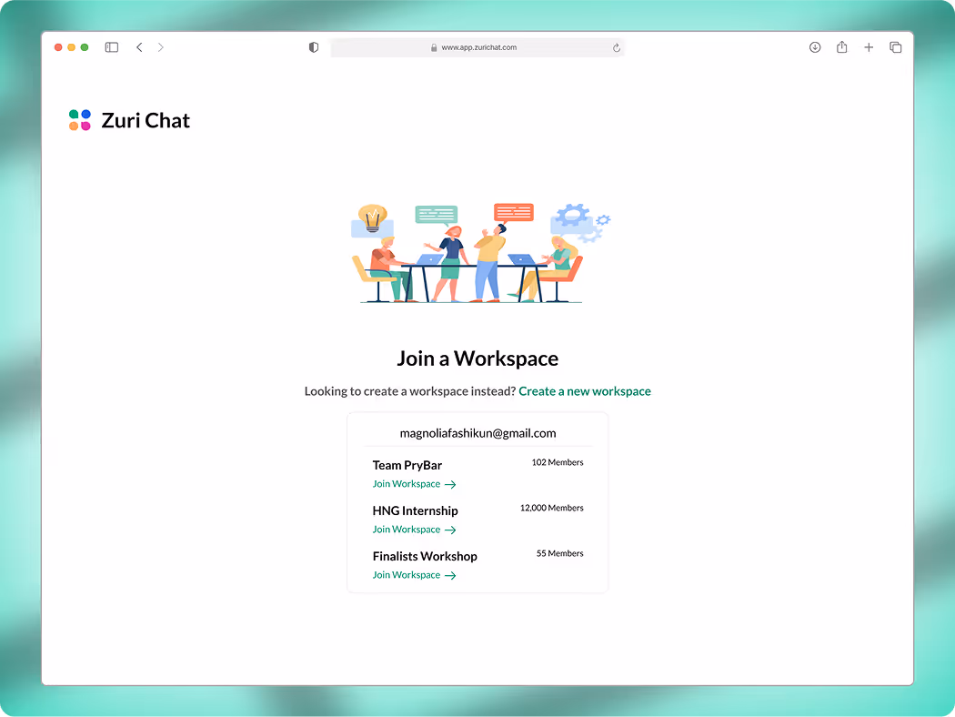 An image showing a mocked up screen of 'Zuri Chat' project on web