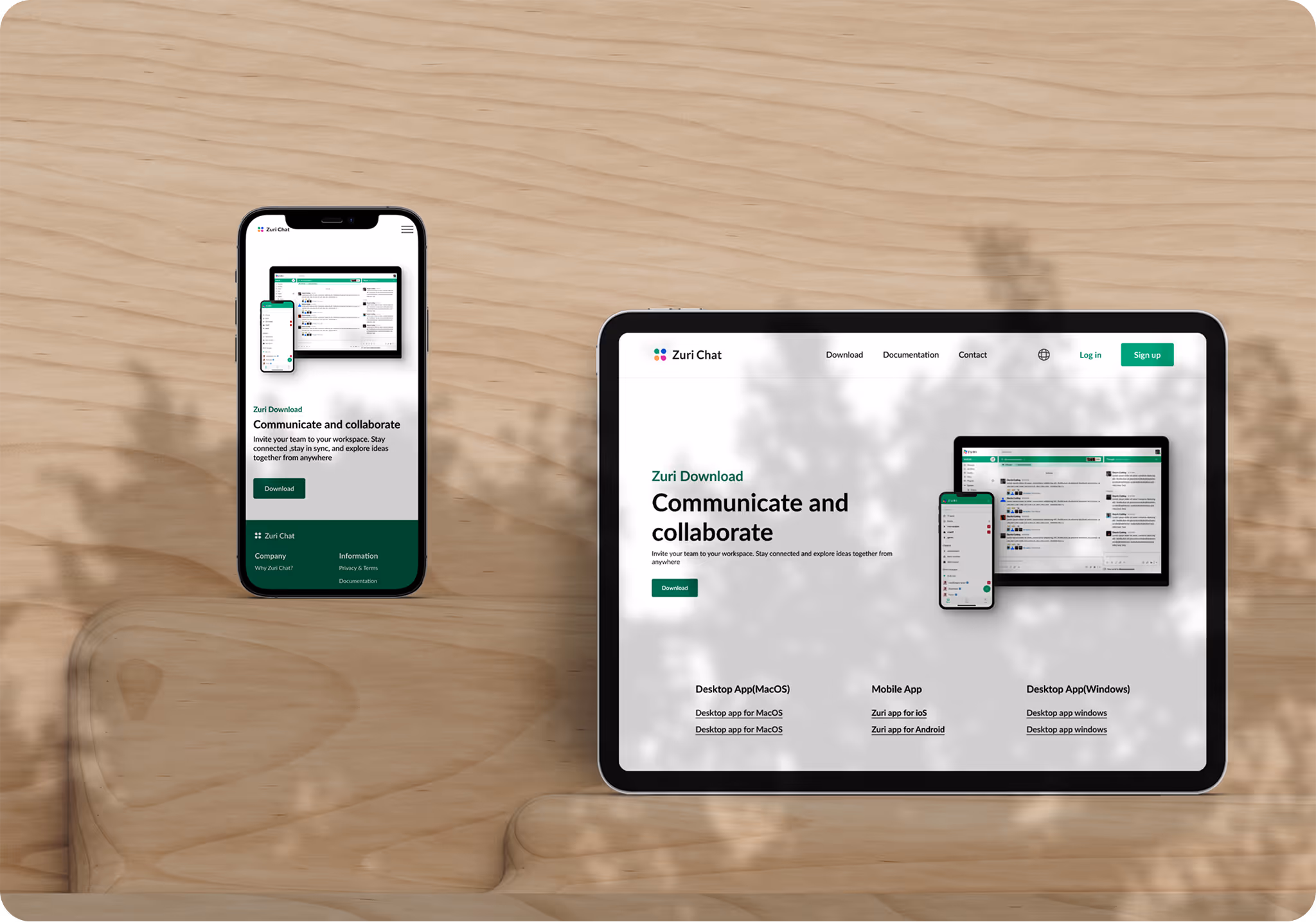 An image showing a mocked up screen of 'Zuri Chat' project on Mobile and Tablet