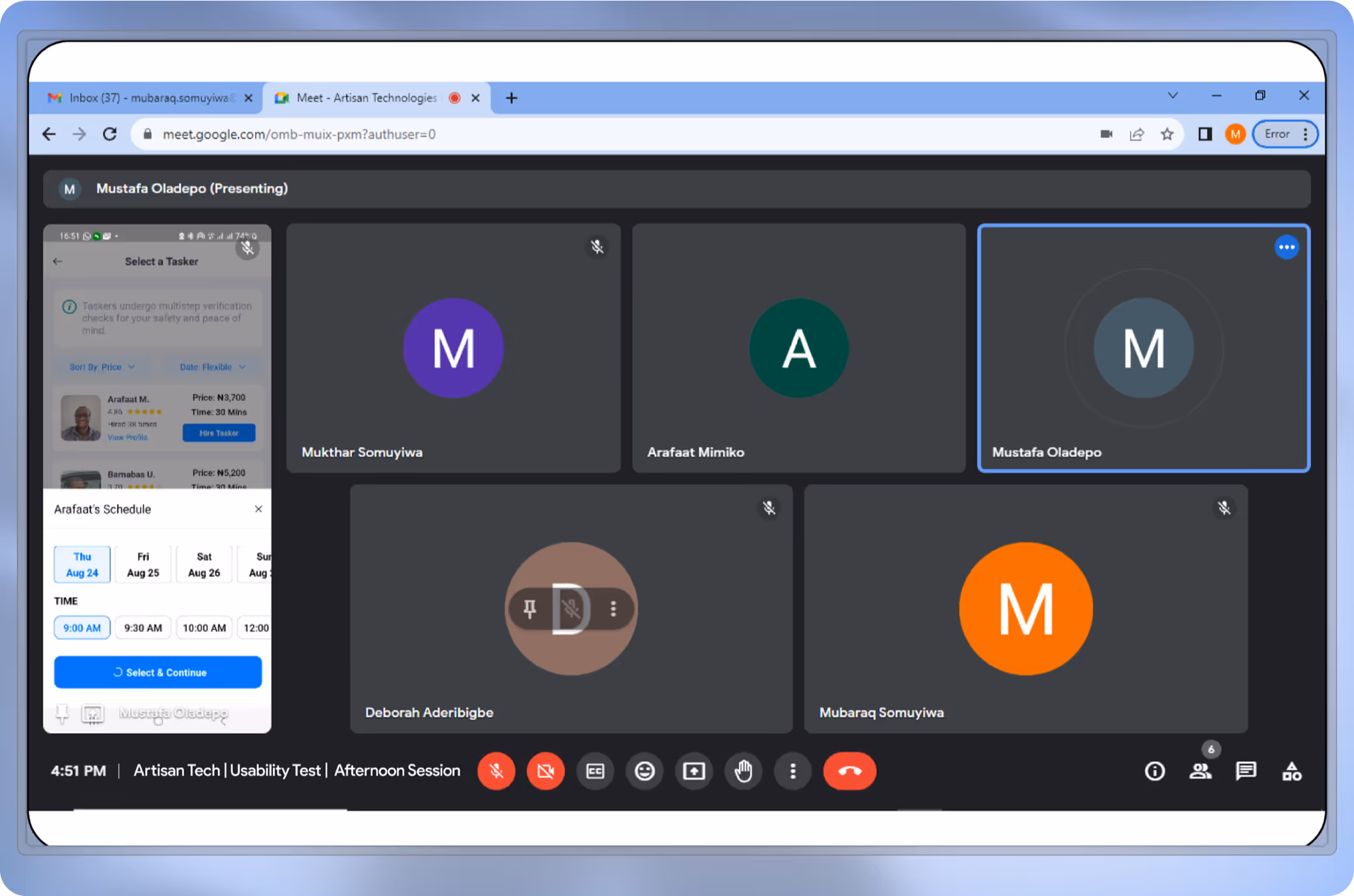 Image showing a collaborative Usability Testing session of TaskMe mobile app