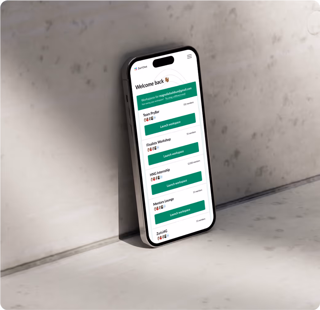 An image showing a mocked up screen of 'Zuri Chat' project on iOS