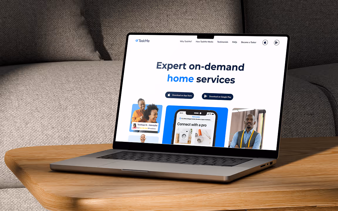 A gif showing screens from 'TaskMe Landing Page' project
