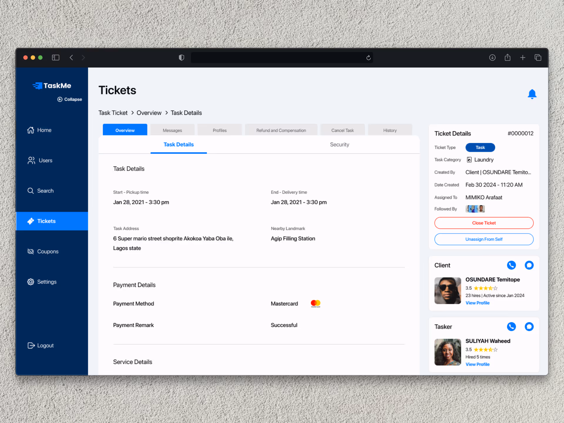 An image showing web mock up screens of 'TaskMe Support Web App'
