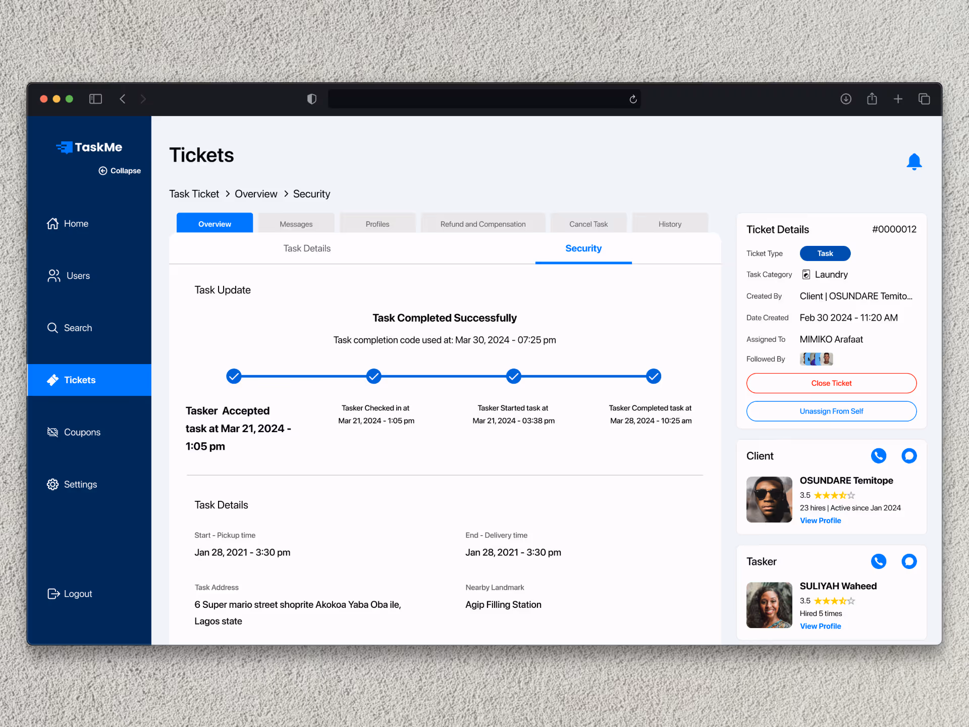 An image showing web mock up screens of 'TaskMe Support Web App'
