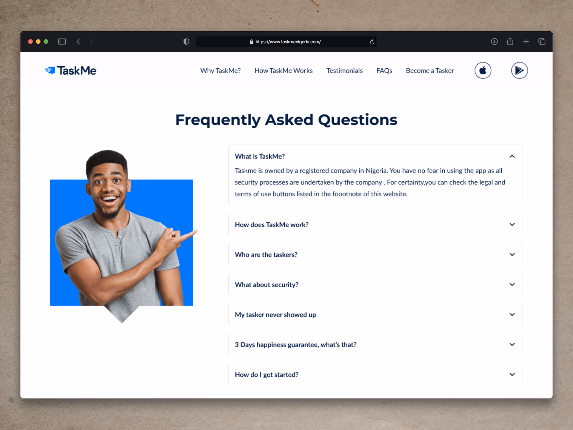 An image showing web mock up screens of 'TaskMe Landing Page'