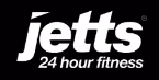 Logo with the text "Jetts 24 Hour Fitness" in white on a black background.