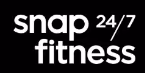 Snap Fitness logo with "24/7" written above in white text on a black background.