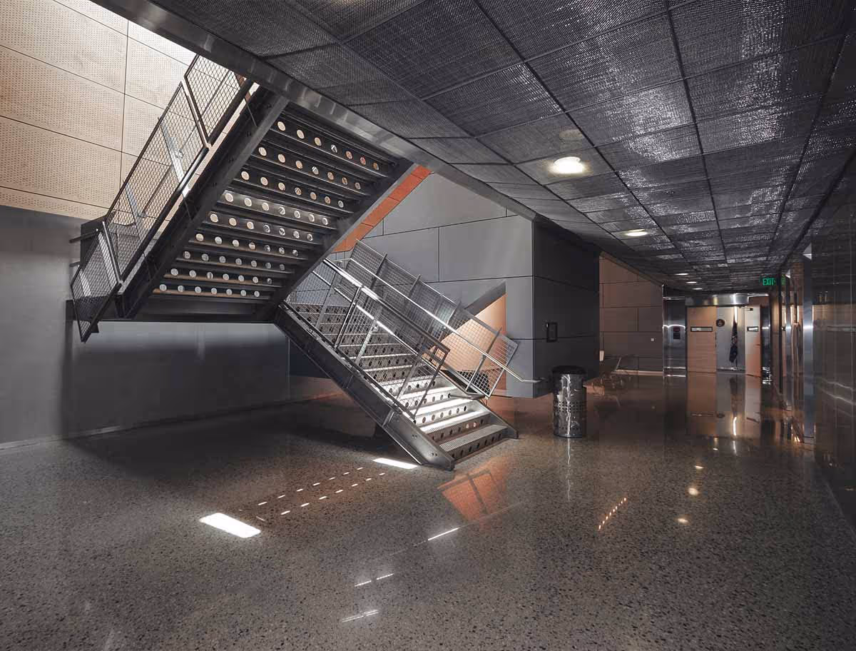 Polished concrete flooring and a stairway