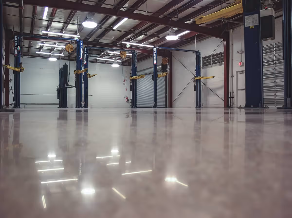 Polished concrete flooring in a large building