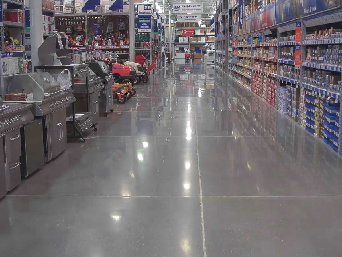 Polished concrete flooring in a Lowe's location