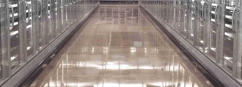 Wide image of polished concrete flooring in a grocery store