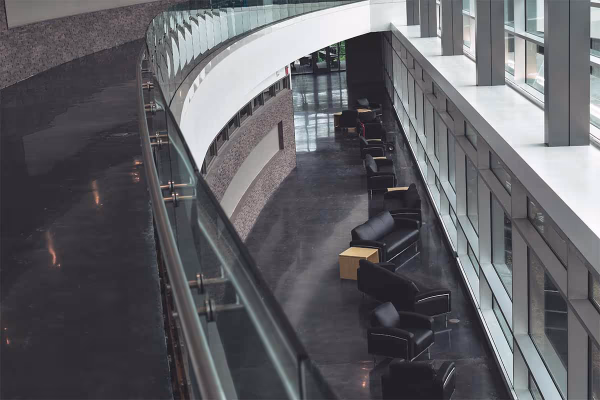 Institutional polished concrete flooring in an office building