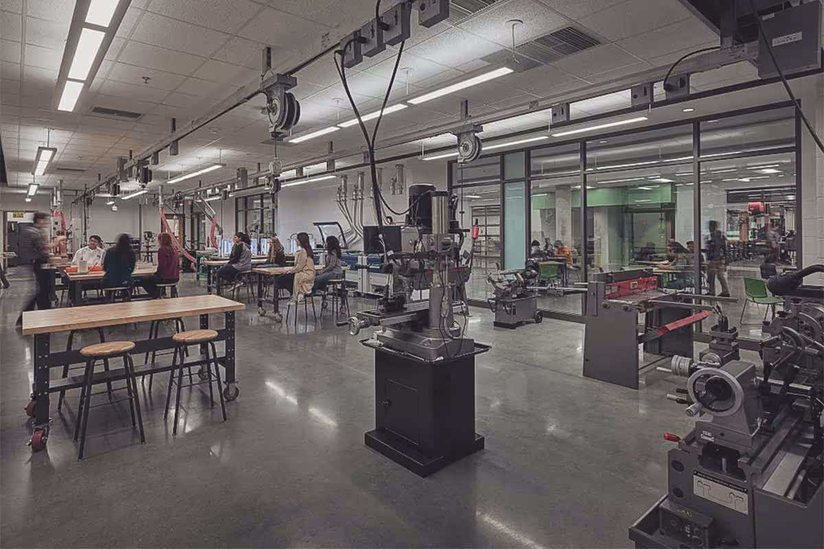 Institutional polished concrete flooring in a classroom