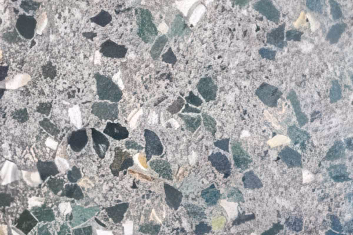 Terrazzocrete sample with blues and greys