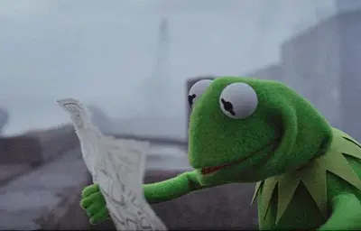 Gif of Kermit The Frog looking at a map