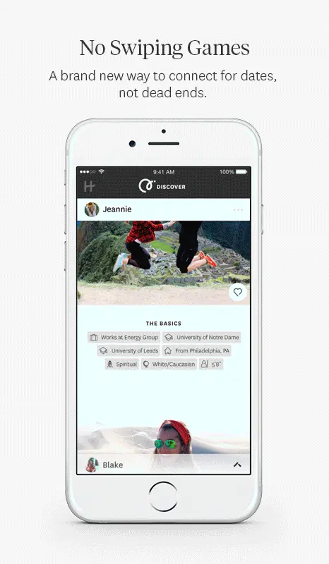 Animation showing a user sending a message to an attractive woman on Hinge.