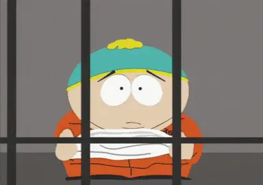 Gif of Cartman from South Park behind prison bars
