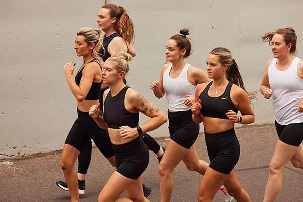 Good looking women in spandex running