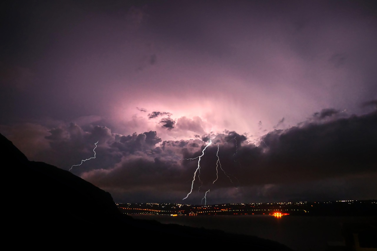 Lighting over a city