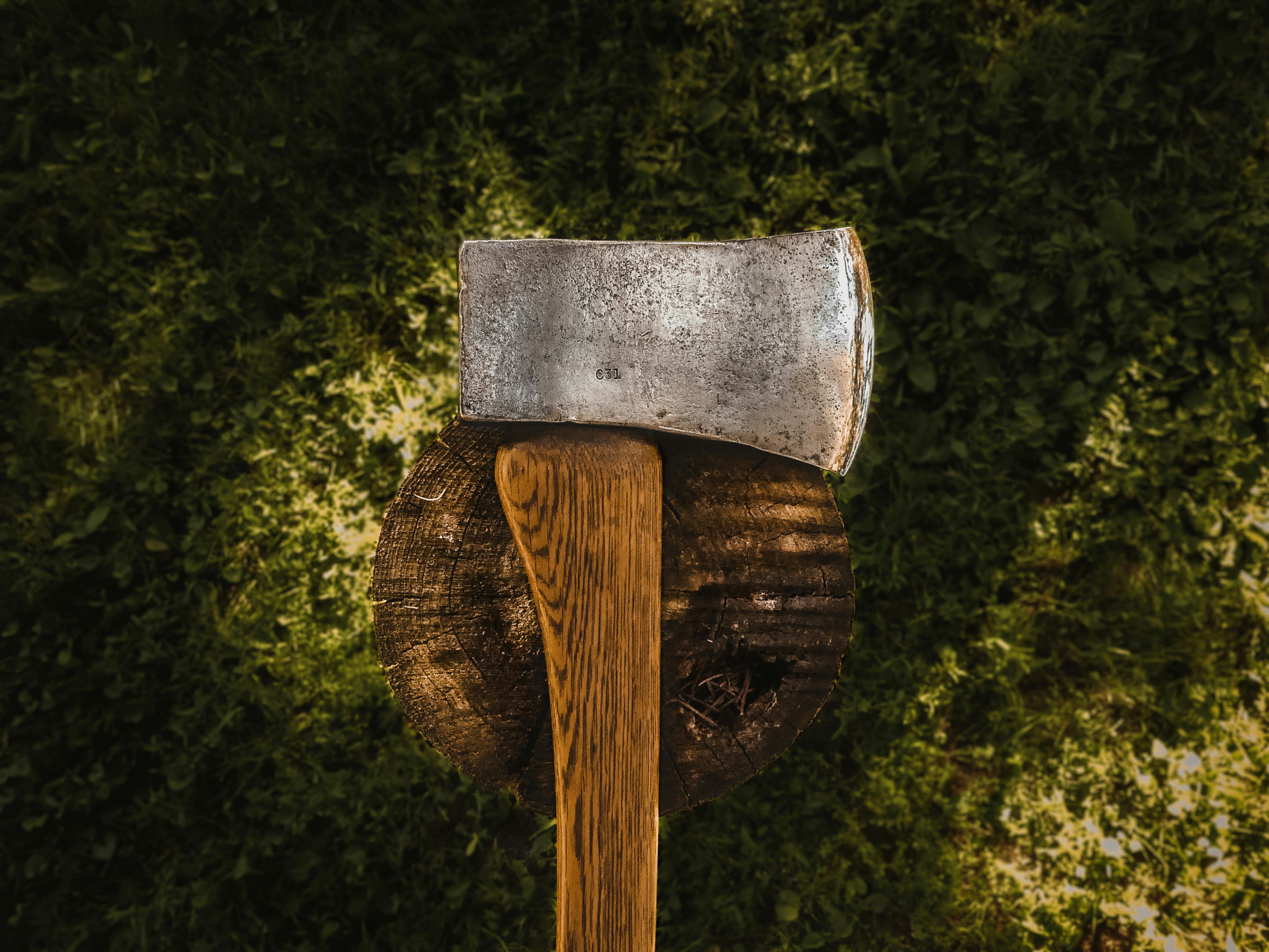 Axe sitting on a stump